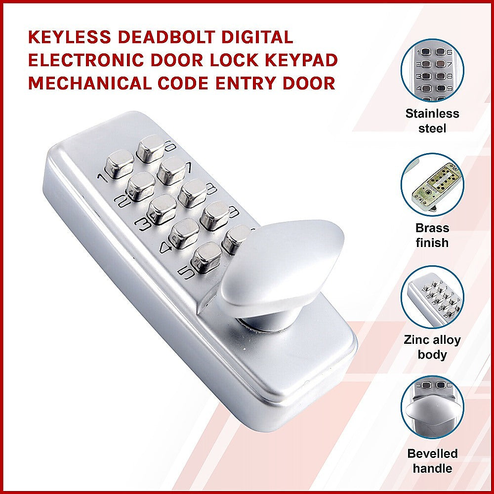 Keyless deadbolt digital electronic door lock keypad with mechanical code entry on a white background.