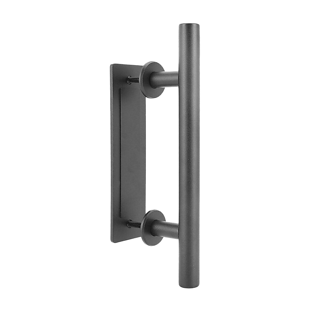 Black door handle on a white background
