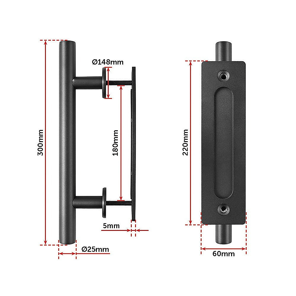 Black door handle with dimensions on a white background
