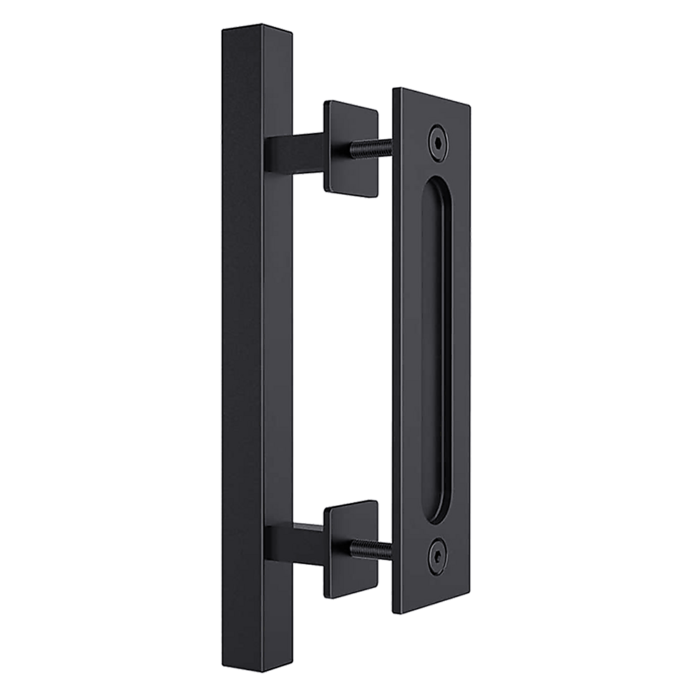 Black door handle on a white background