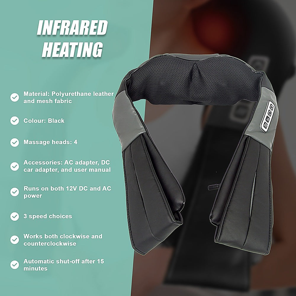 Neck and shoulder massager with infrared heating on a green background