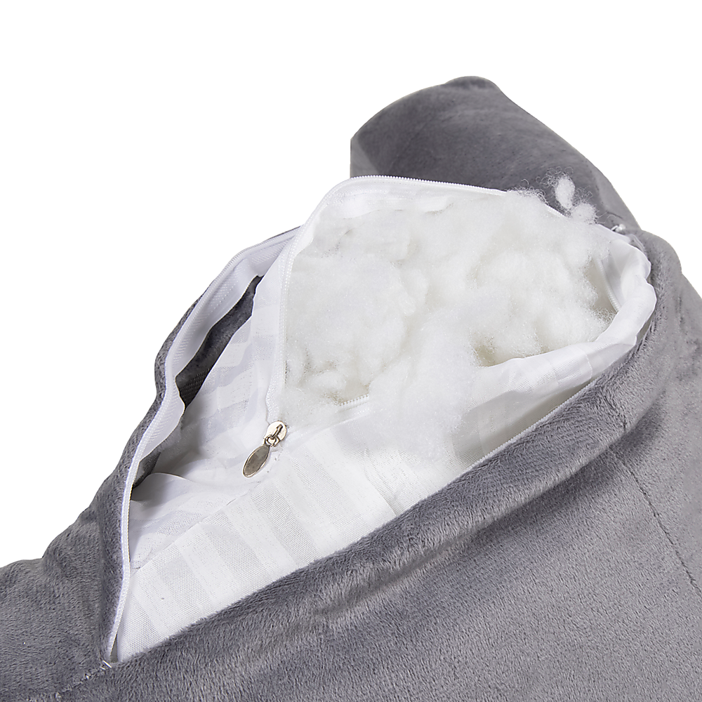 Gray hooded jacket with white fleece lining on a white background