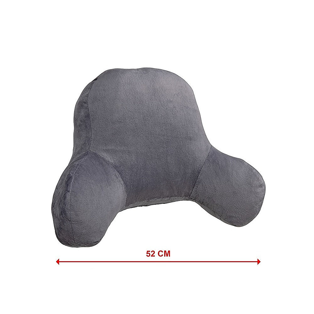 Gray backrest pillow with dimensions on a white background