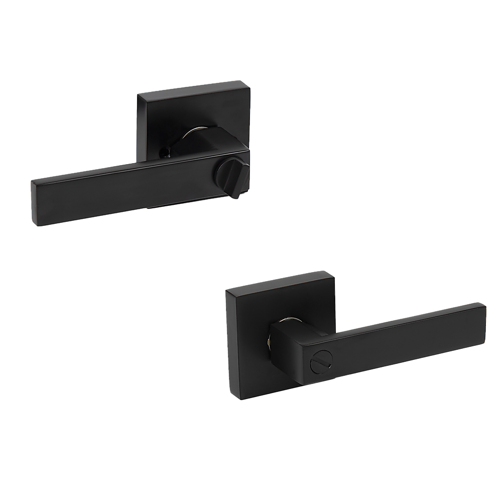 Black door handles on a white background