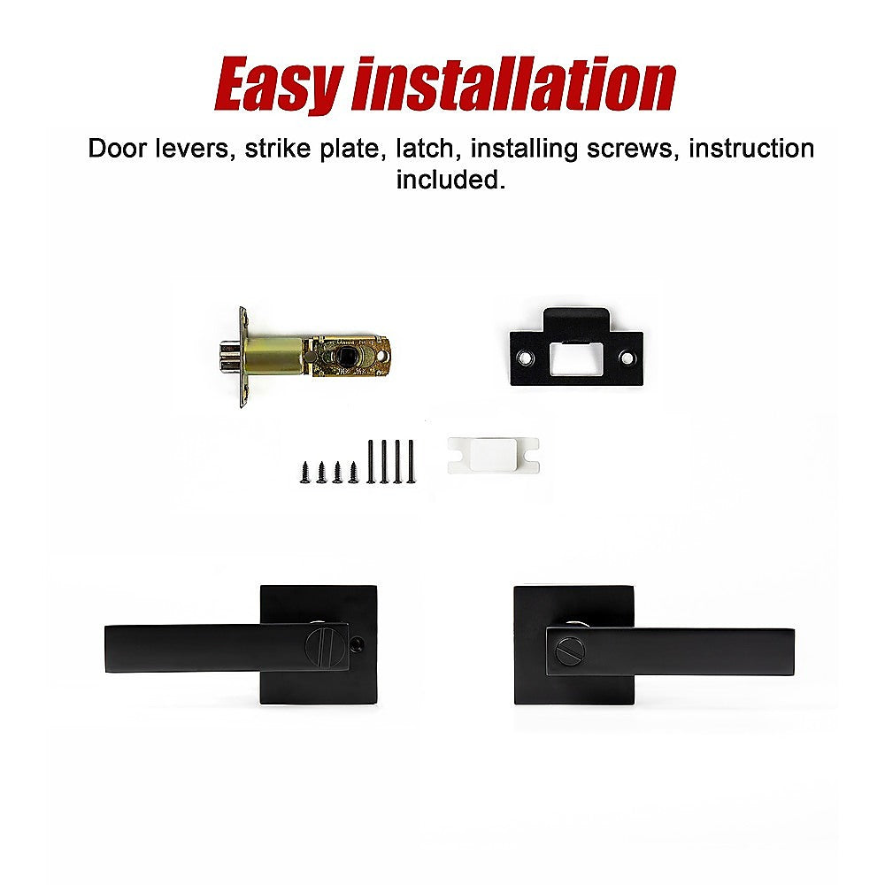 Door lock components with text about easy installation on a white background