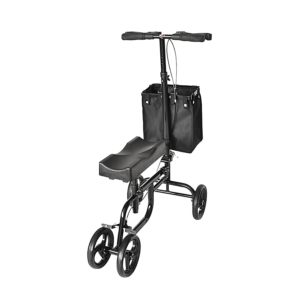 Black walker with a seat and basket on a white background