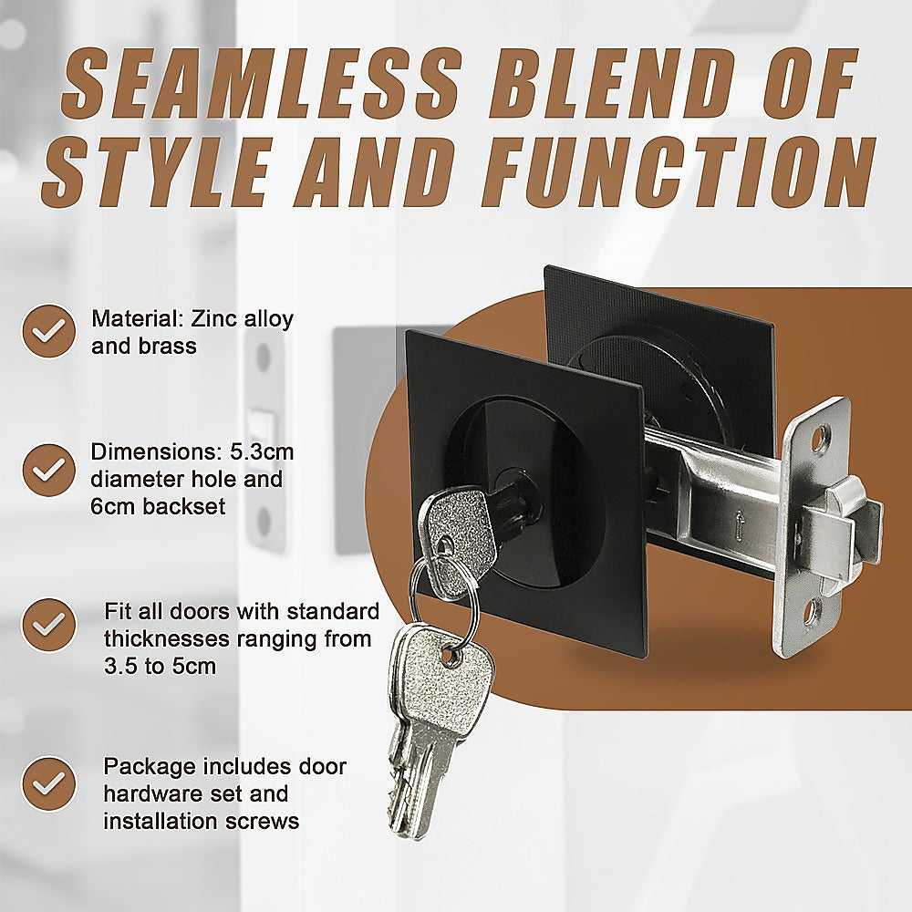 Door handle with key and installation information on a white background