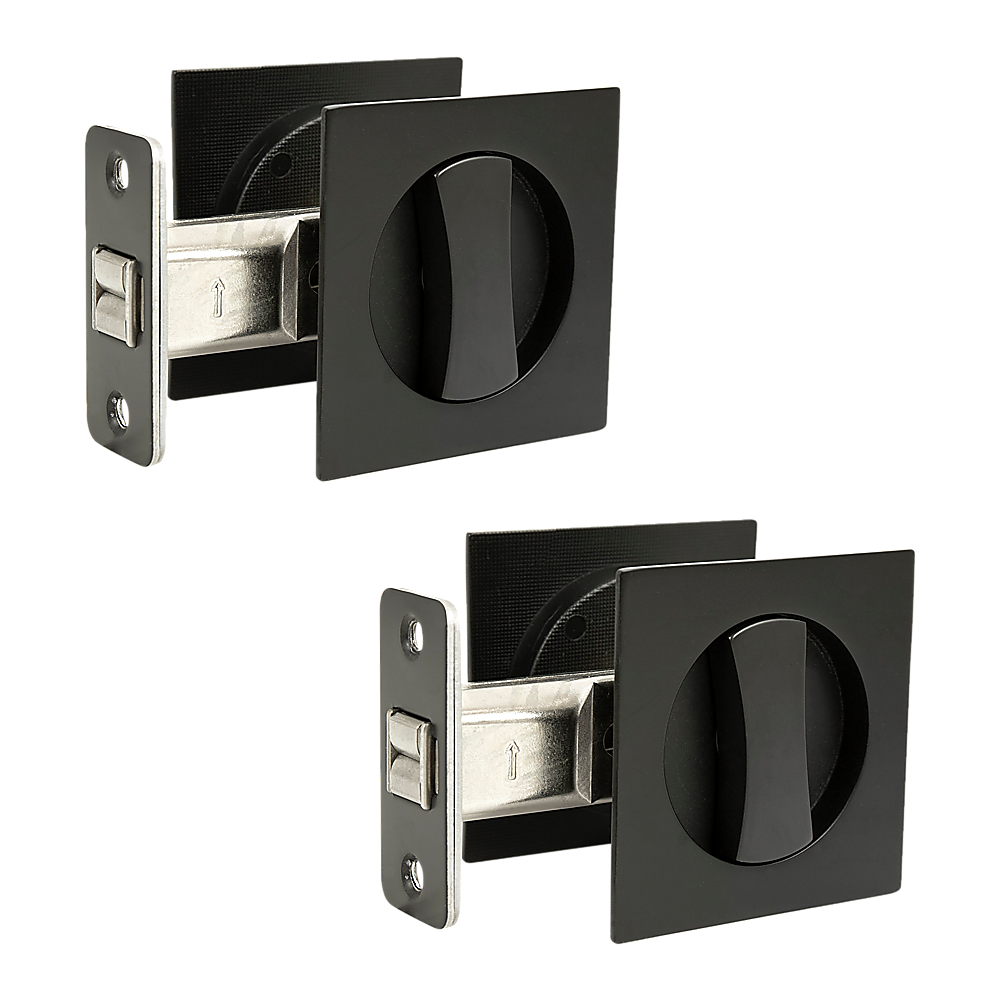 Black door handles on a white background