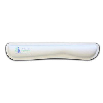 White ergonomic mouse pad with a brand logo on a white background