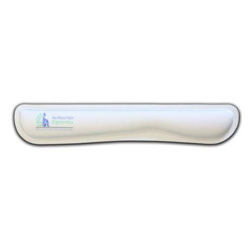 White ergonomic mouse pad with a brand logo on a white background