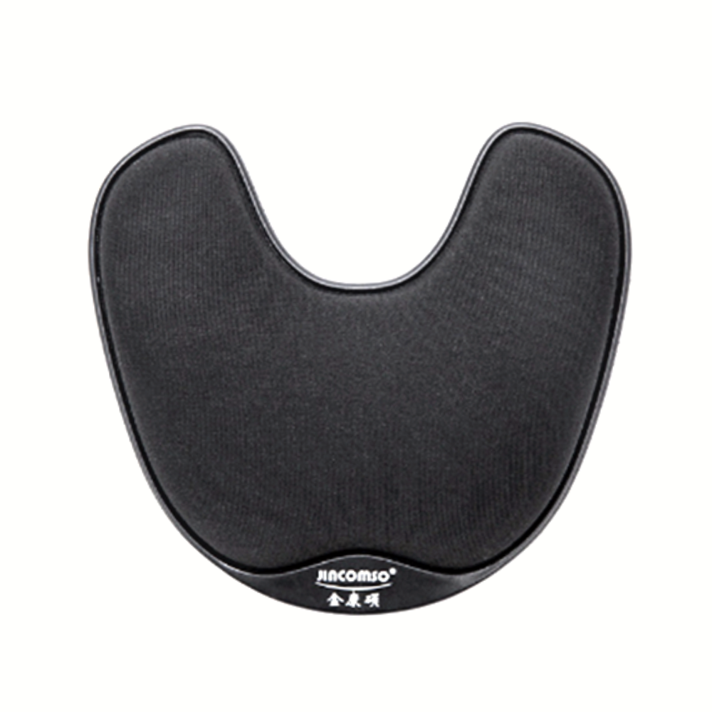 Black neck pillow with 'Nacomio' branding on a white background