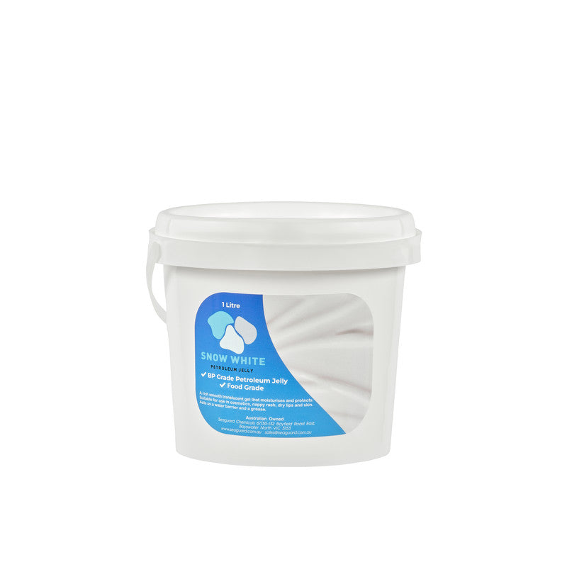 White bucket with a blue label on a white background