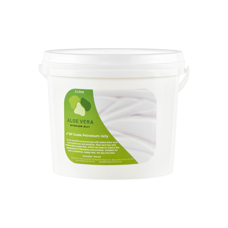 A container of aloe vera jelly with a green label on a white background