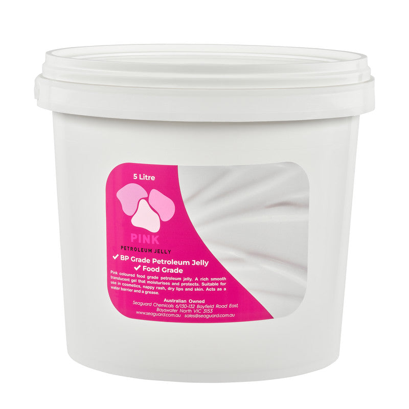 White container with a pink label on a white background