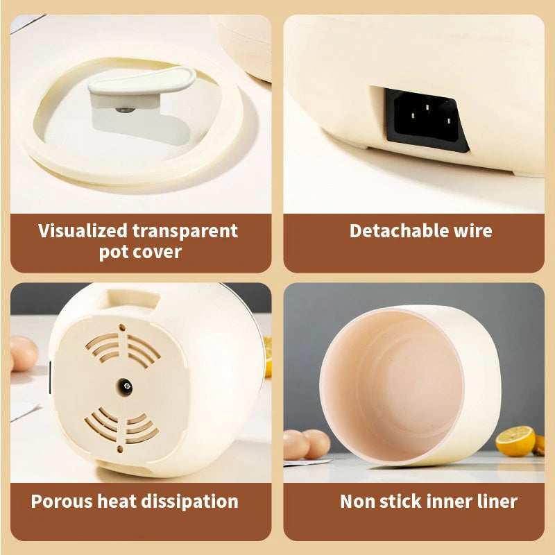 Collage of features of a kitchen appliance with text labels.