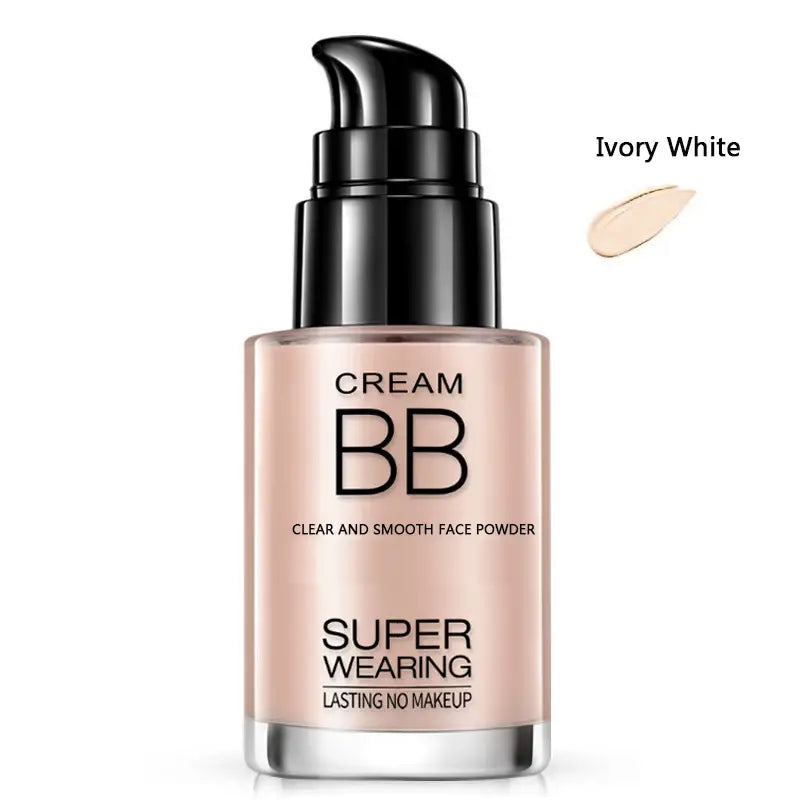 BB cream bottle labeled 'Super Wearing' with 'Ivory White' color swatch on a white background
