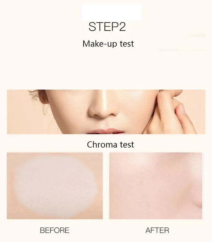 Make-up test and chroma test comparison on a white background