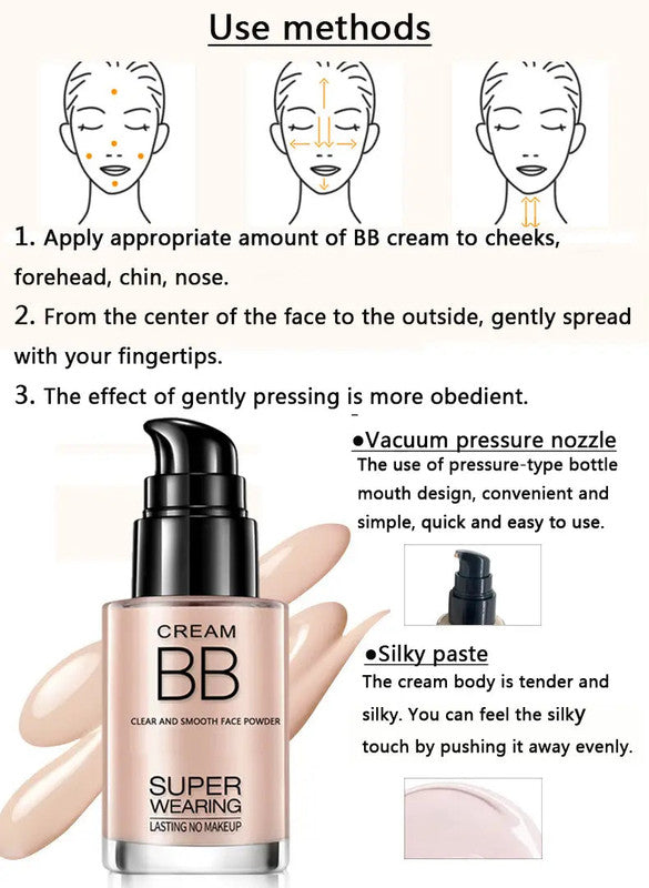 BB cream bottle with usage instructions on a white background