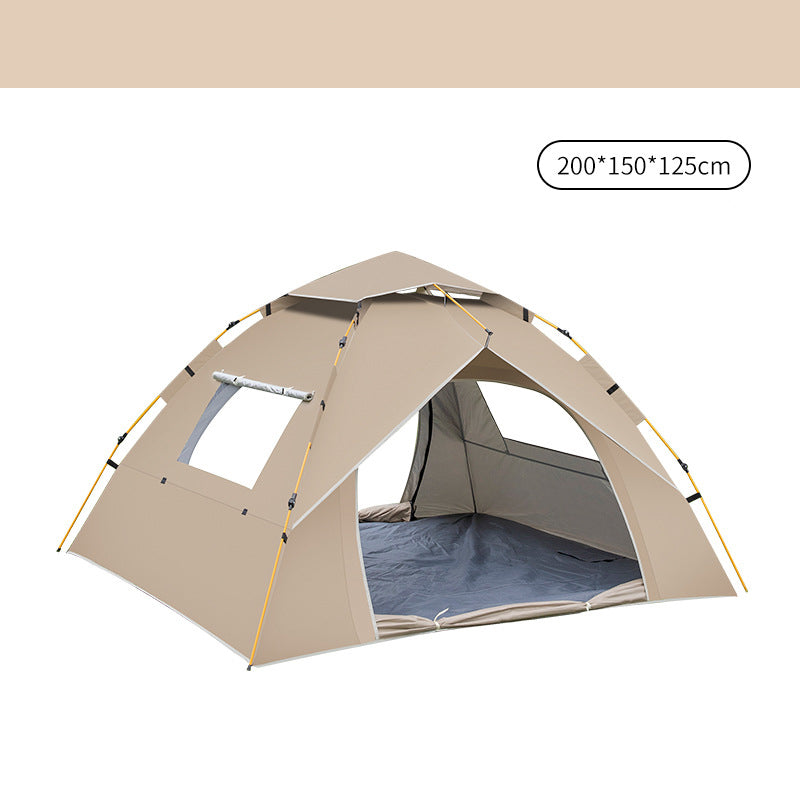 Beige camping tent with a window on a white background