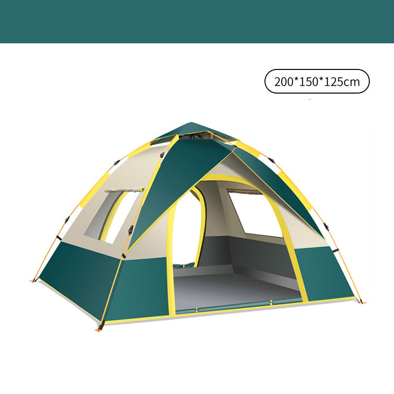 Green and yellow tent with dimensions 200*150*125cm on a white background