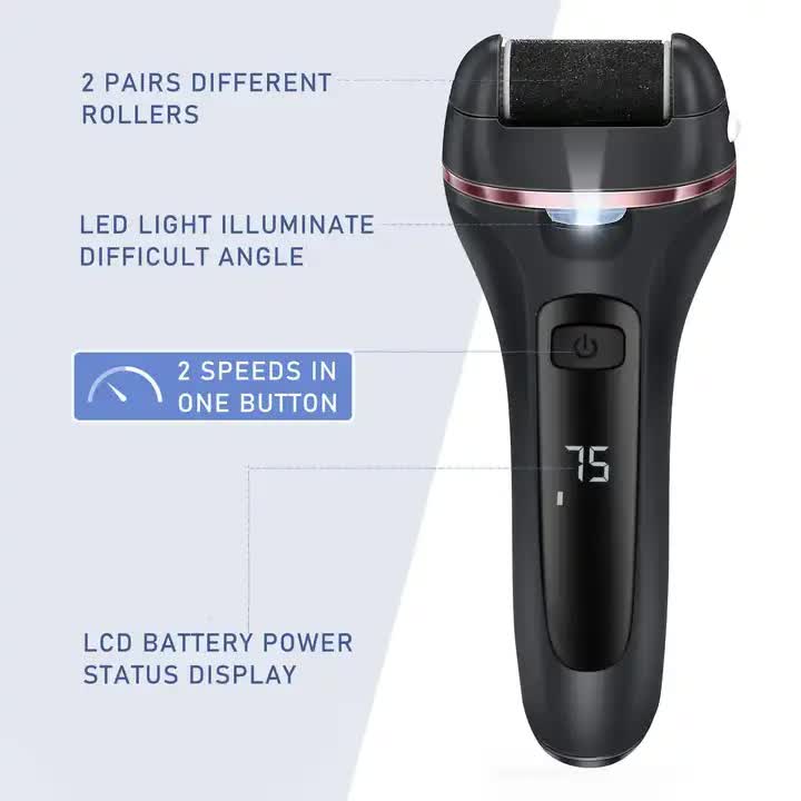 Black epilator with features highlighted on a white background