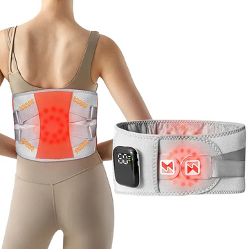 Back support belt with digital display and red light on a white background