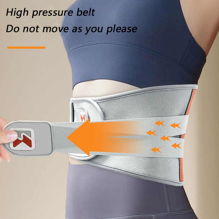Person wearing a high pressure belt with text and arrows indicating pressure application.