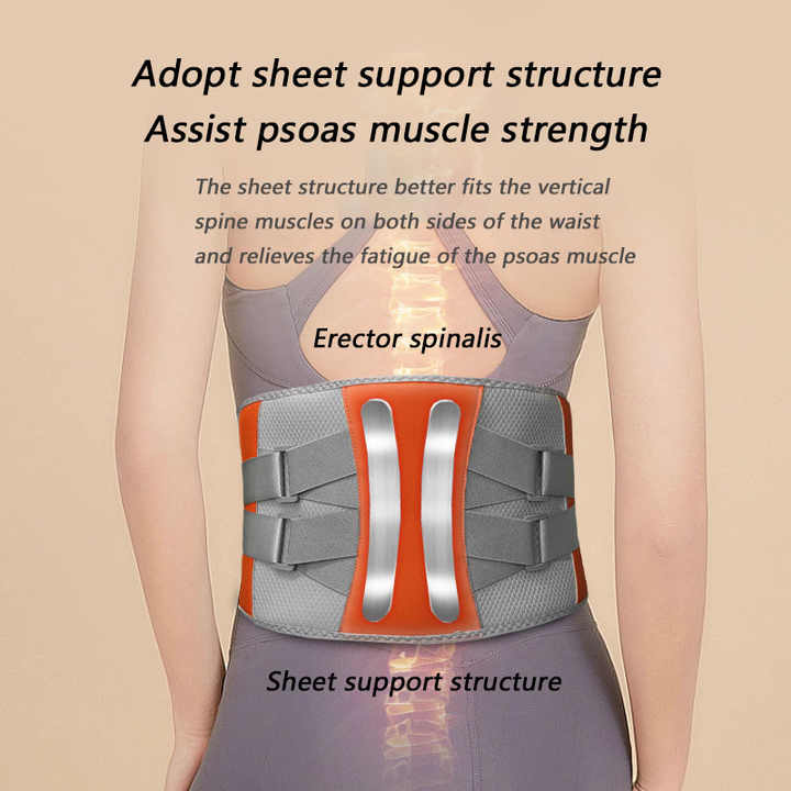 Back support brace with text on a beige background