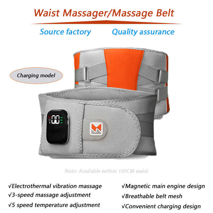 Gray and orange waist massager with digital display on a white background