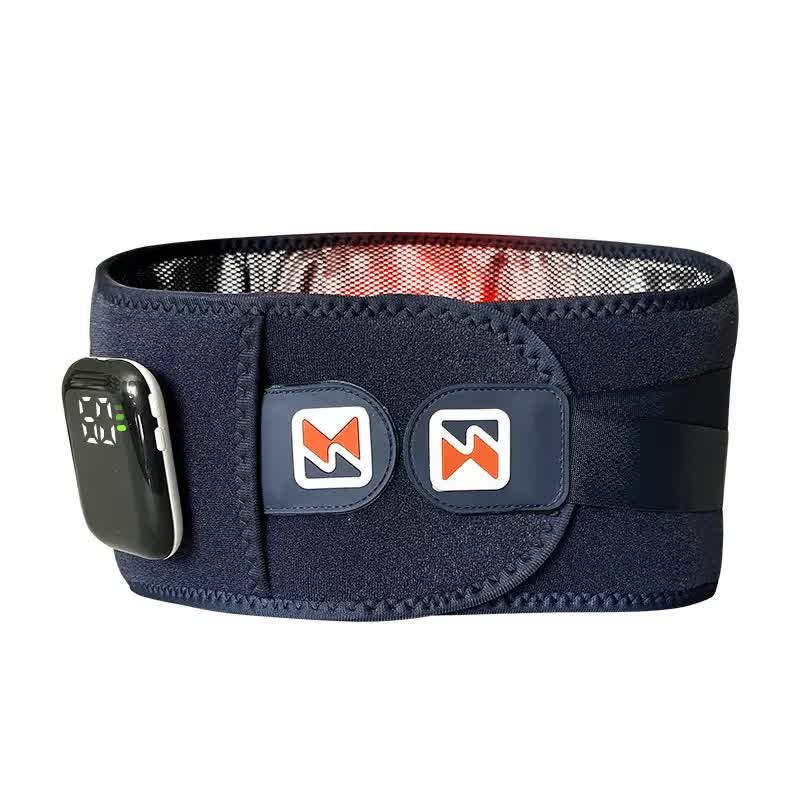 Navy blue waist trainer with brand logos on a white background