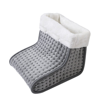 Gray pet bed with white fur trim on a white background