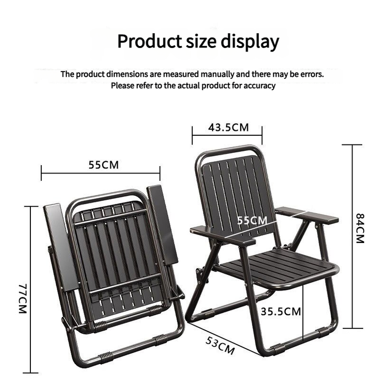 Dimensions of two folding chairs displayed on a white background