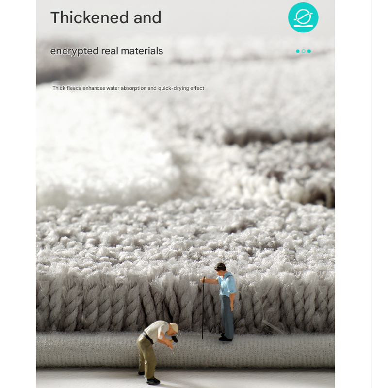 Textured material with two small figures inspecting it, accompanied by text about thickened and encrypted real materials.