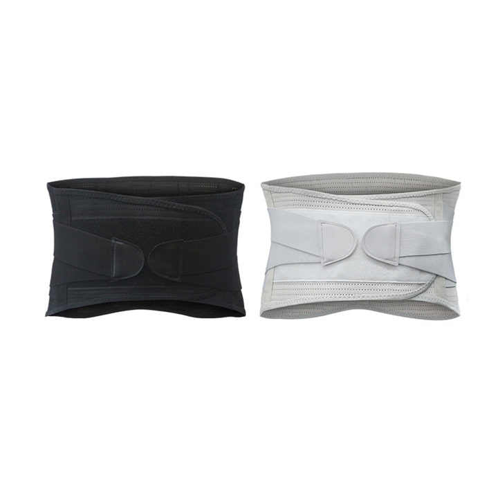 Black and gray waist support belts on a white background