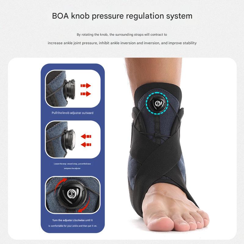 Ankle support brace with BOA knob pressure regulation system on a white background