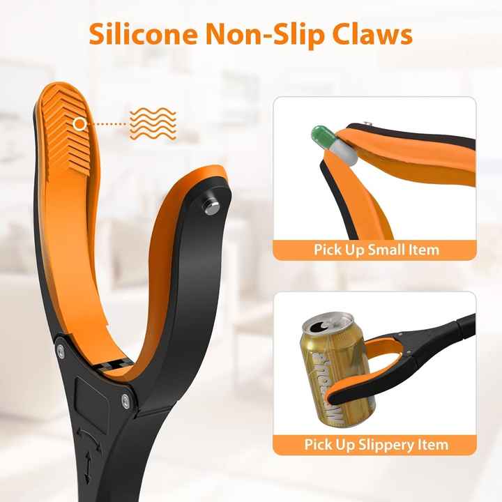 Silicone non-slip claws with black and orange design on a light background