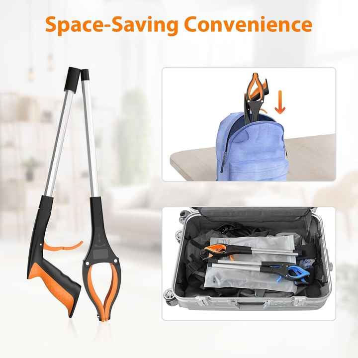 Garden shears with a space-saving convenience feature, shown in a case and on a table.