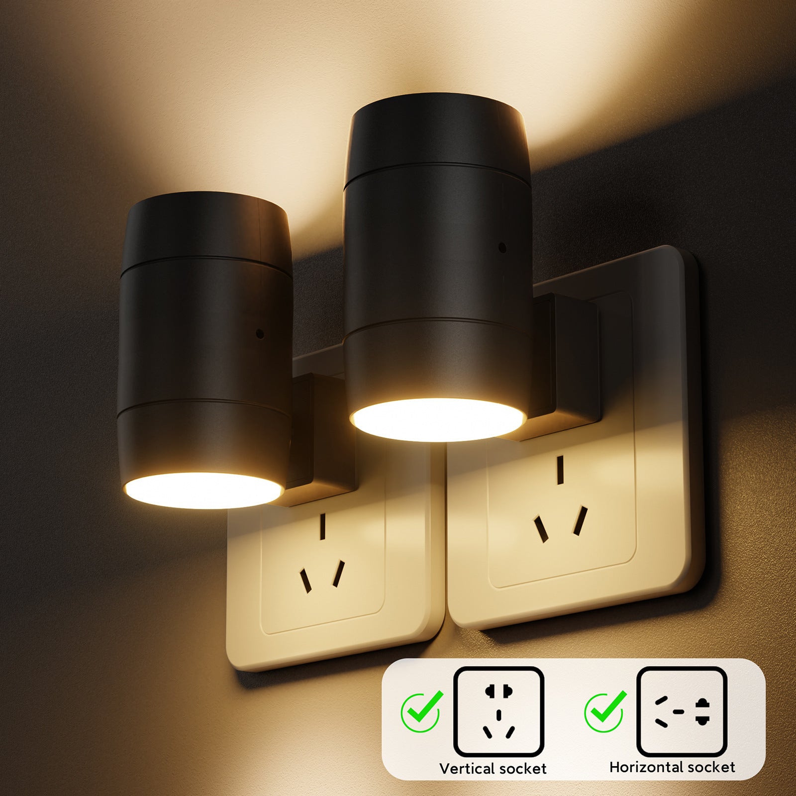Two wall-mounted light fixtures with sockets on a dark background