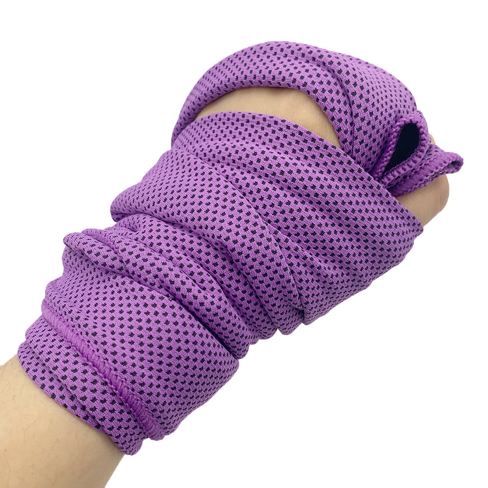 Purple textured gloves on a white background