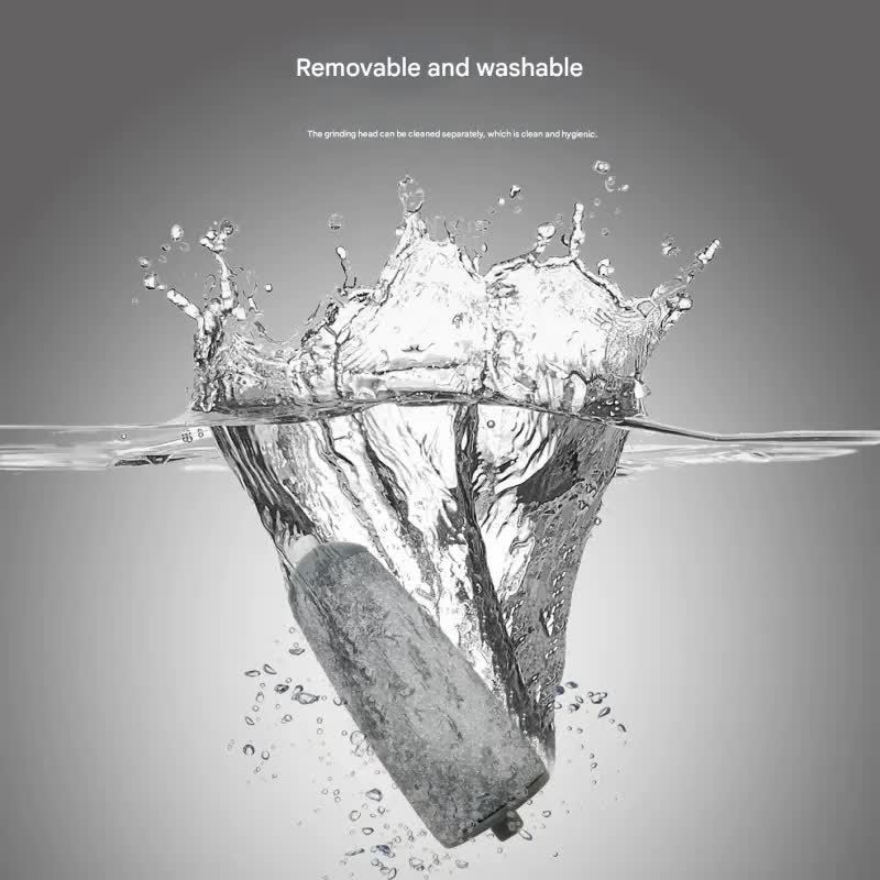 Product with water splash effect on a gray background, text 'Removable and washable' displayed.