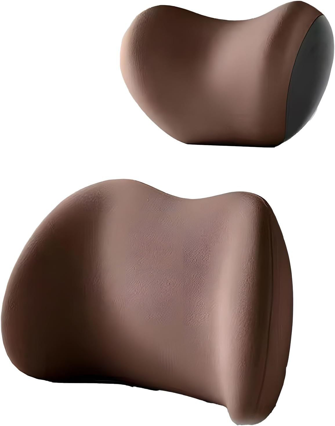 Two brown ergonomic neck pillows on a white background
