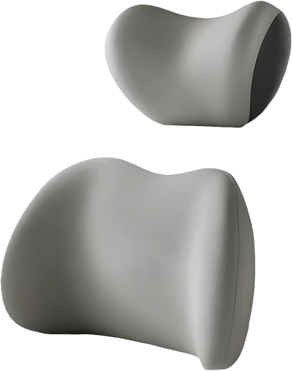 Two gray neck pillows on a white background