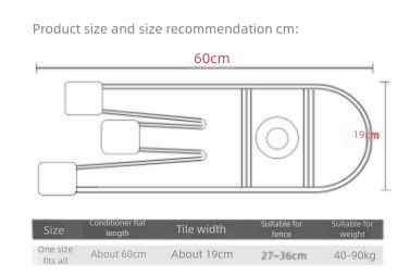 Measurement chart for product size and size recommendation in centimeters