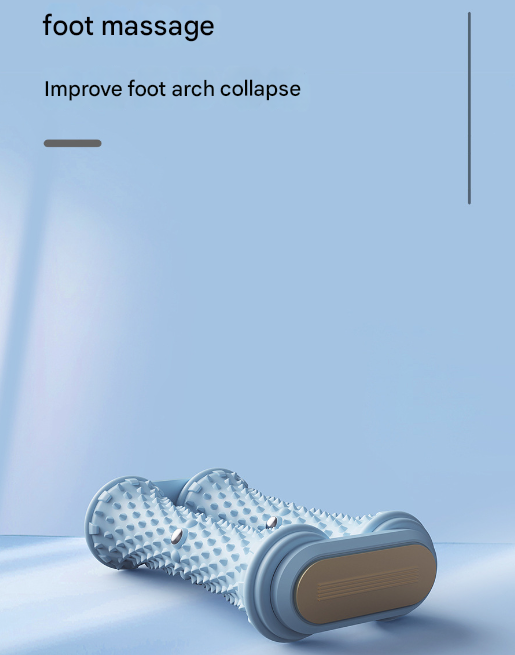 Foot massage roller with text on a light blue background