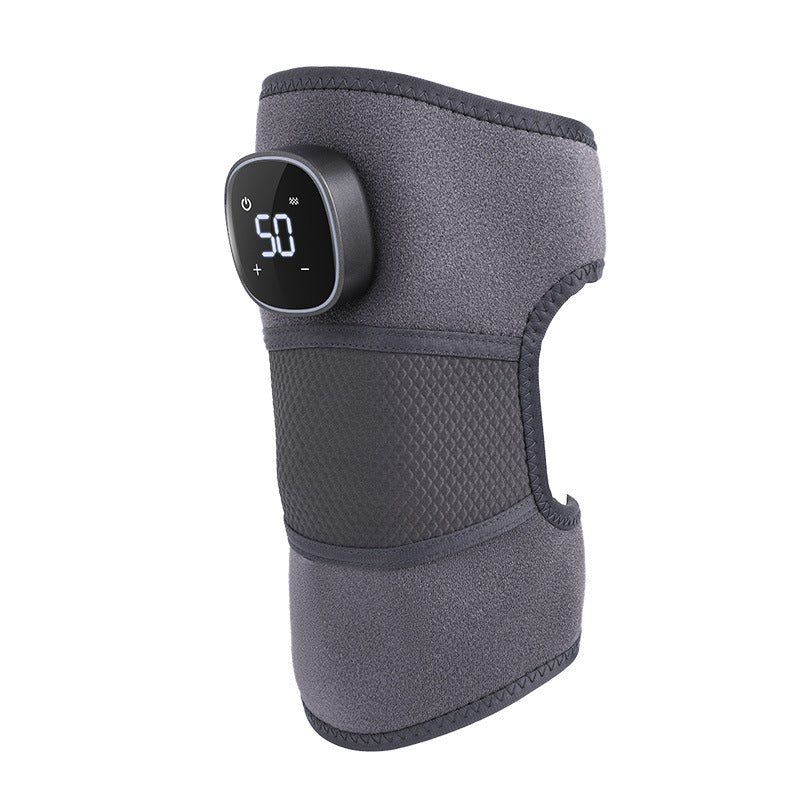 Gray knee brace with digital display on a white background