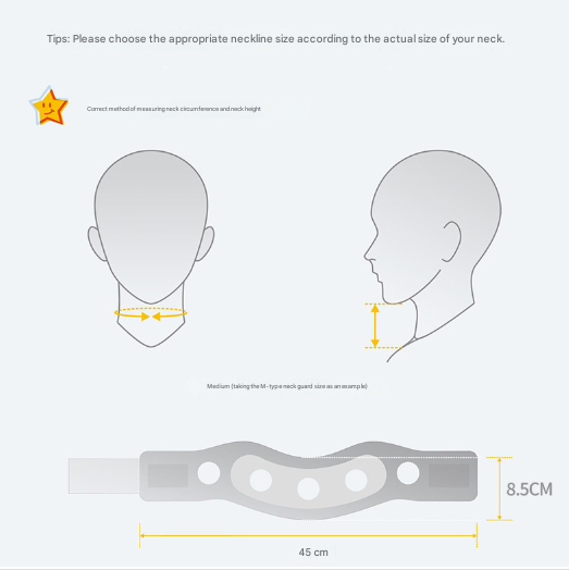 Measurement guide for neck size with a neck guard illustration on a white background