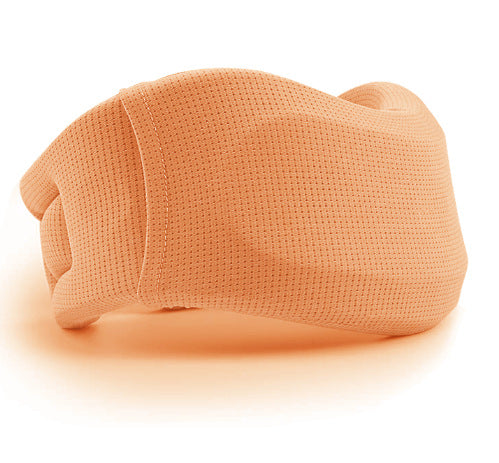 Beige woven headband on a white background