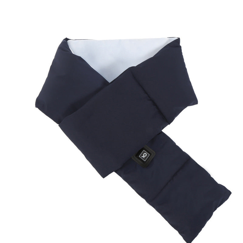 Navy blue neck warmer with a white interior on a white background