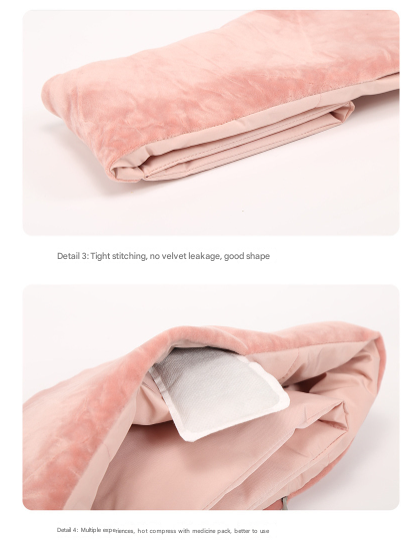 Folded pink blanket with close-up of stitching quality on a white background