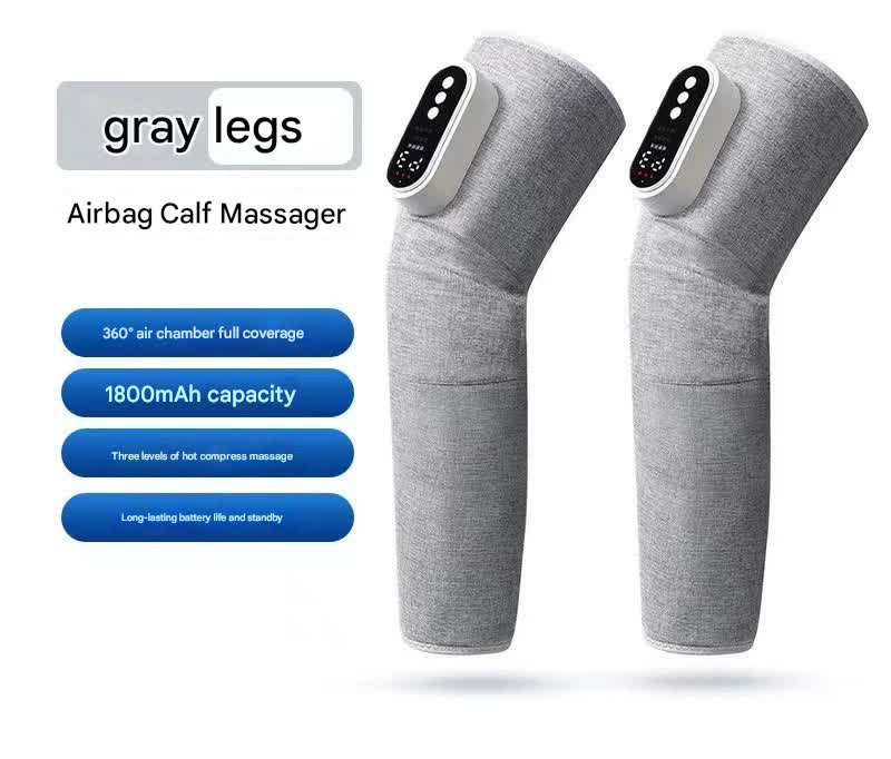 Airbag Calf Massager with gray legs on a white background